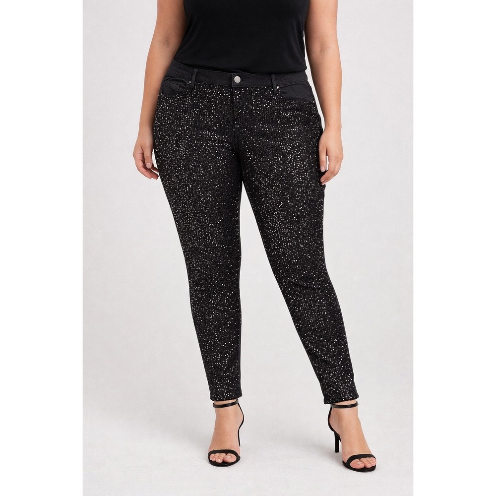 Lane Bryant Black Sequin‎ Front Pants Plus Size 28 Tapered Evening m118641 A1440